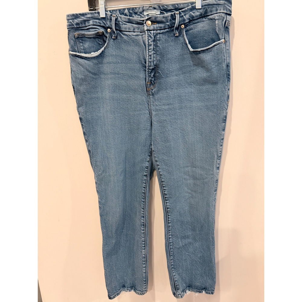 Good American Good Legs Straight Jeans‎ Size 16 Light Blue Raw Hem GLSDV288